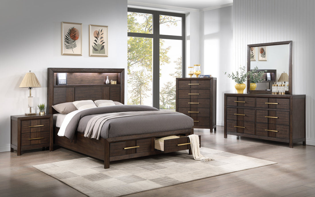 Modern 4 Piece Bedroom Set in Dark Walnut - King Size