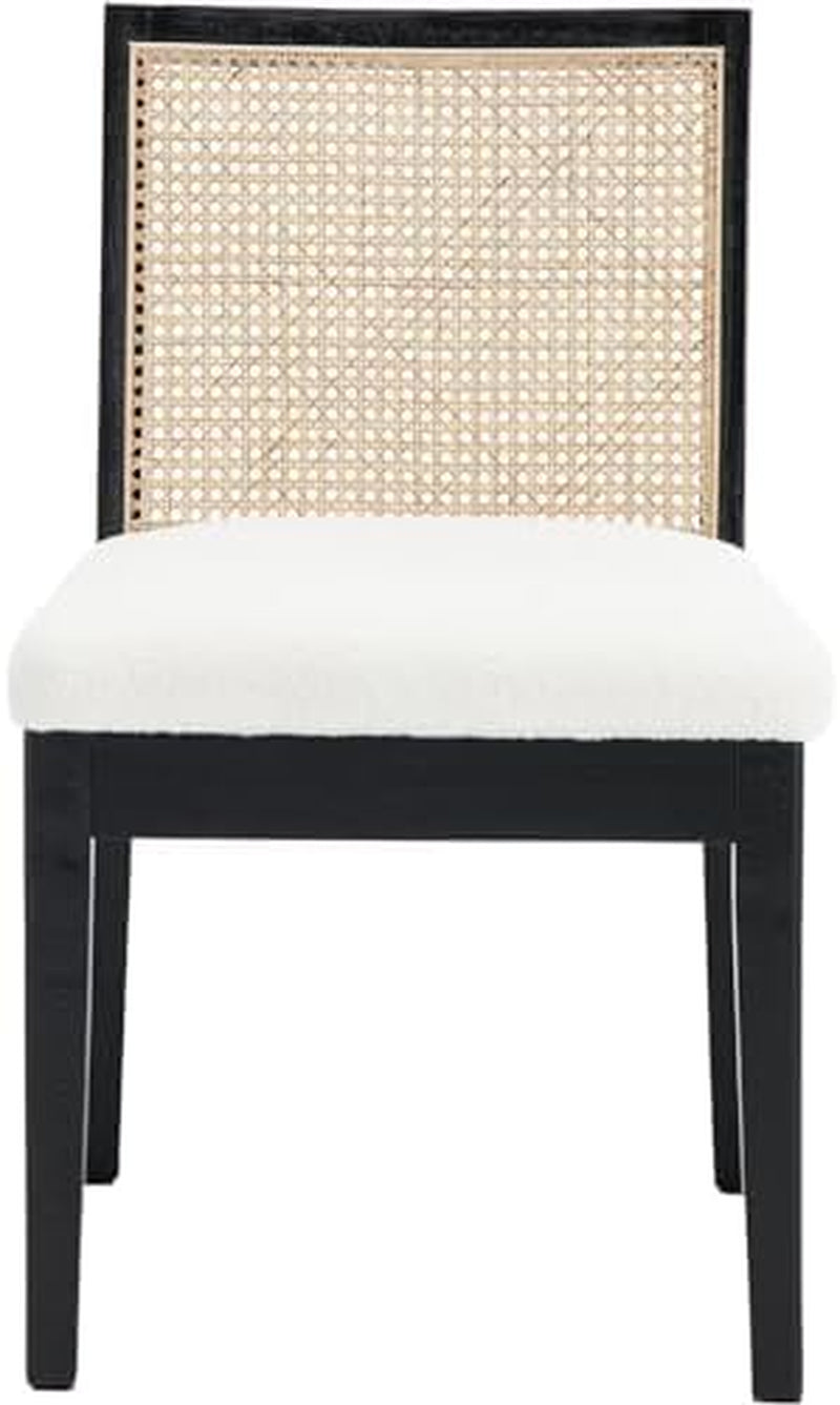 Black Rattan Sherpa Upholstered Dining Chairs - 4 pc Set