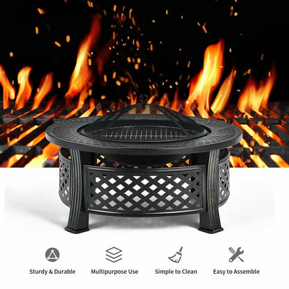 Outdoor Fire Pit with BBQ Grill and High-Temp Resistance Finish