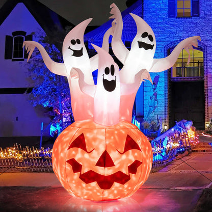 6 Ft Inflatable Halloween Ghosts with Pumpkin - Yard Decor