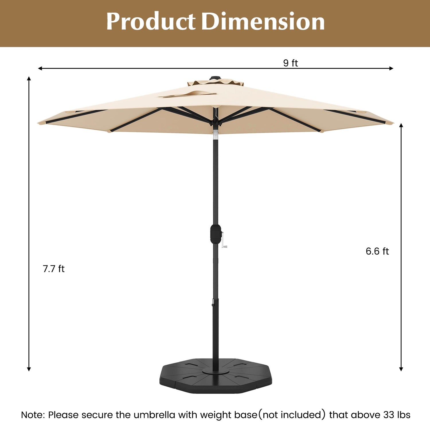9 FT Outdoor Market Patio Table Umbrella w/ Push Button Tilt/Crank/Lift - 6 Colors