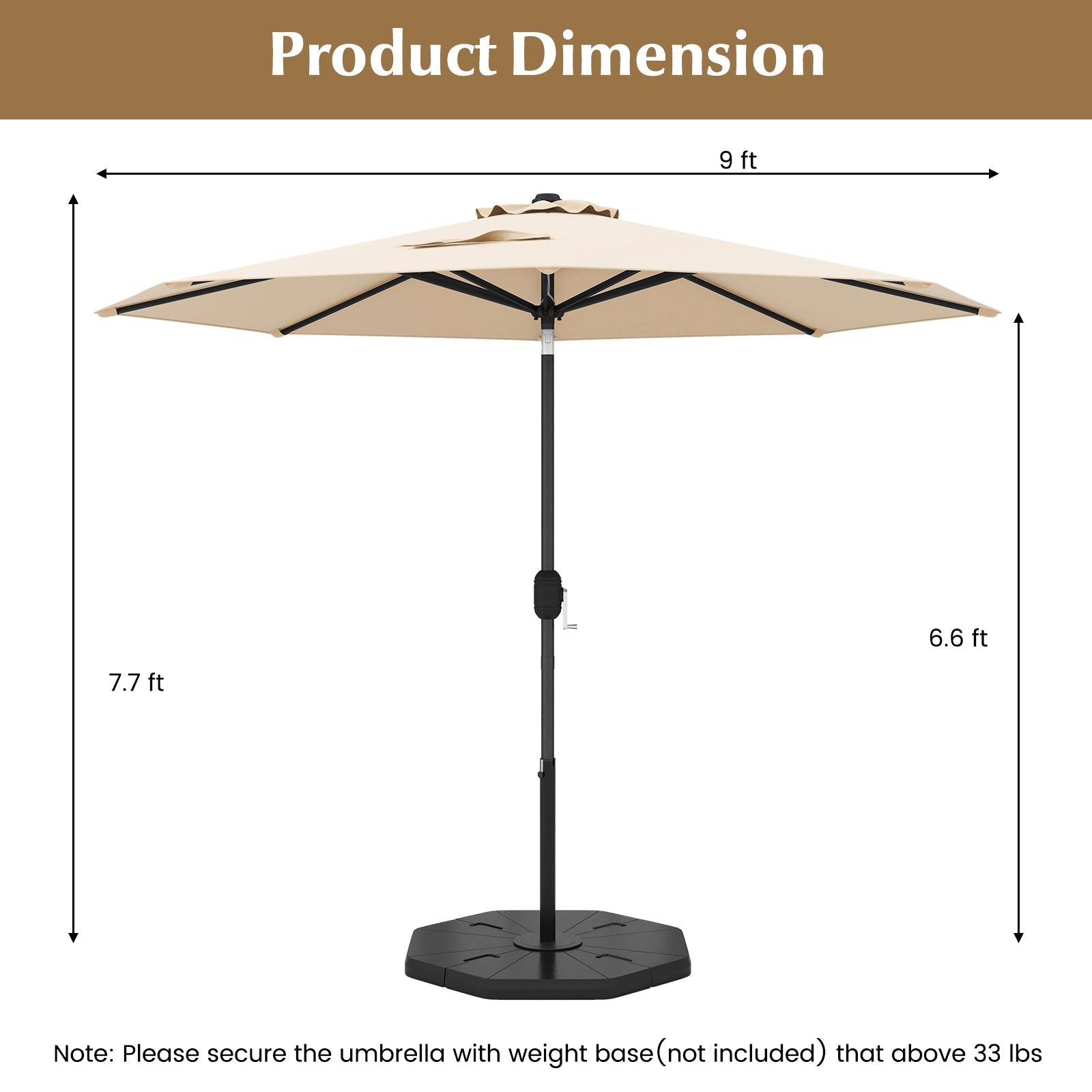 9 FT Outdoor Market Patio Table Umbrella w/ Push Button Tilt/Crank/Lift - 6 Colors