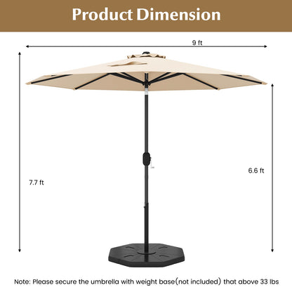 9 FT Outdoor Market Patio Table Umbrella w/ Push Button Tilt/Crank/Lift - 6 Colors