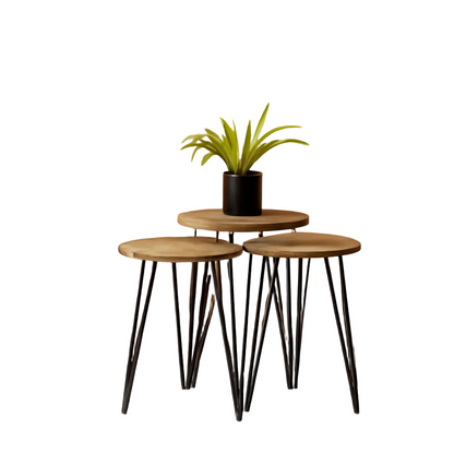 Grey Pine Wood Round Nesting Tables - Set Of 3