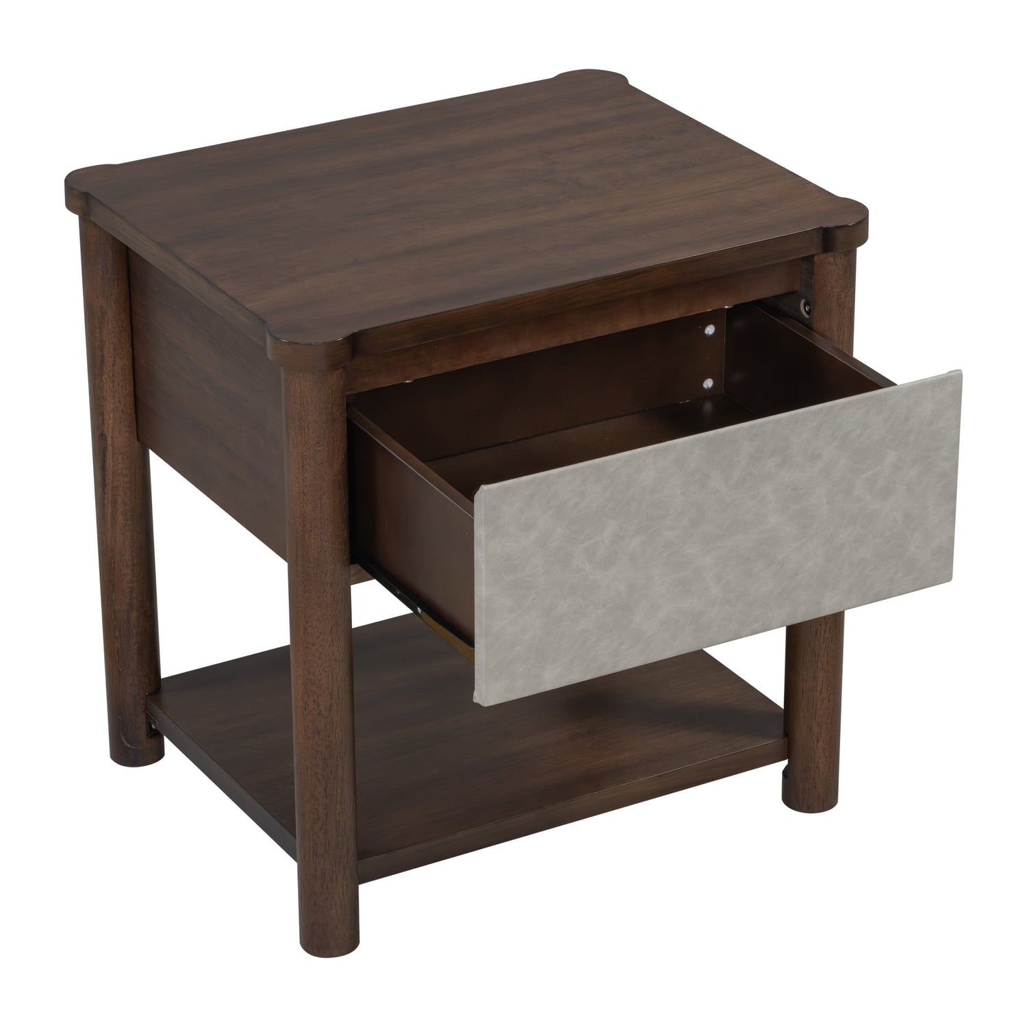 Modern King Bed Frame Set with 2 Nightstands - Gray/Walnut