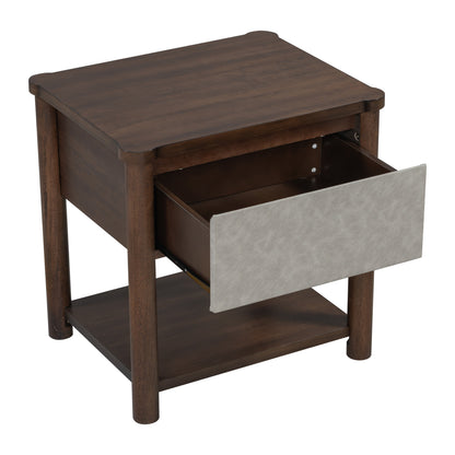 Modern King Bed Frame Set with 2 Nightstands - Gray/Walnut