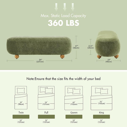 54-Inch Green Velvet Cushioned Bench