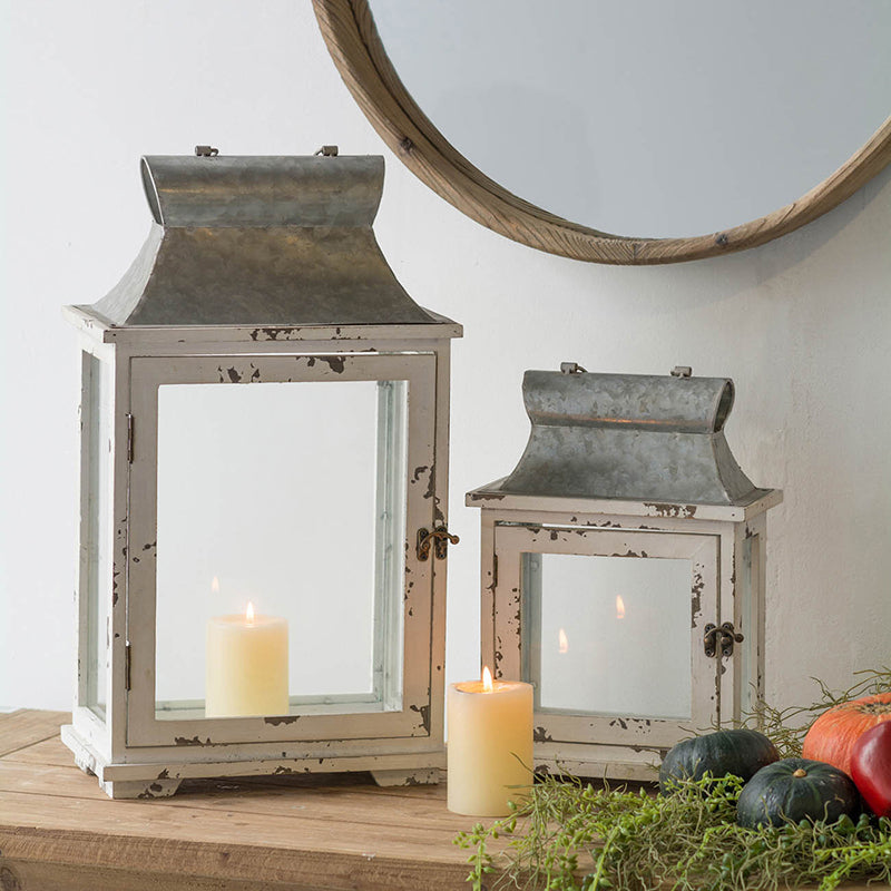 Rustic Wooden Hurricane Lanterns - Set of 2
