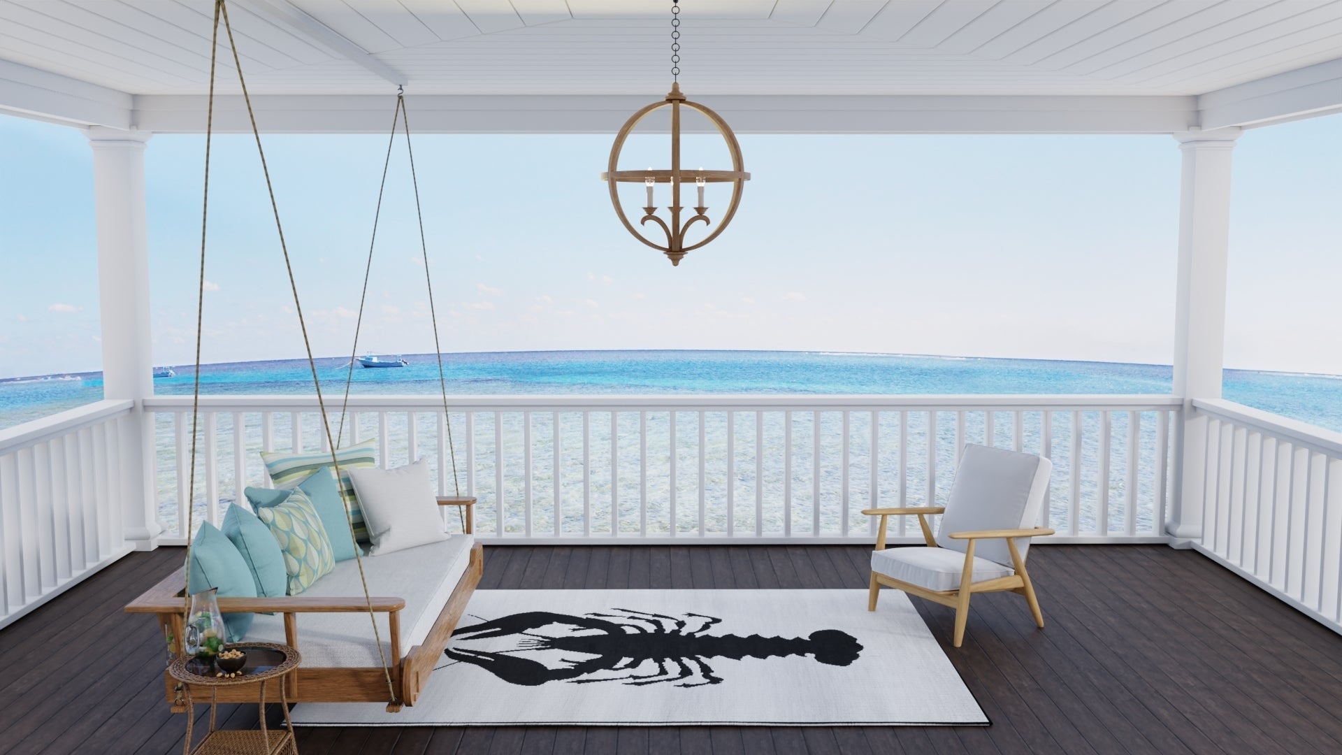 Lobster Black &amp; White Outdoor Mat