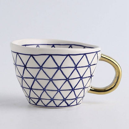 Lechsi Hand Painted Gold Handle Ceramic Mugs