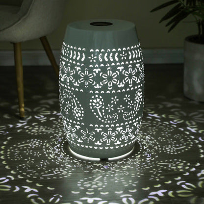 Outdoor Side Table with Built-in Solar Battery - White