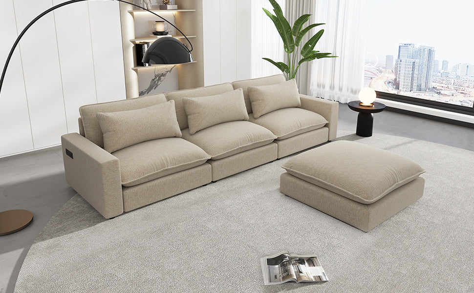 Chenille Upholstered Cloud Sofa Modular Sectional - Beige