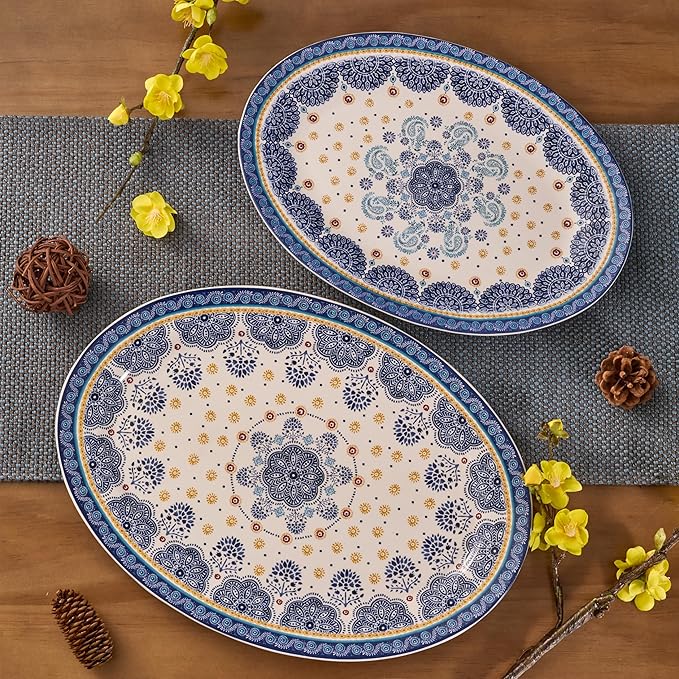 Set of 2 Bico Blue Talavera Oval Platters