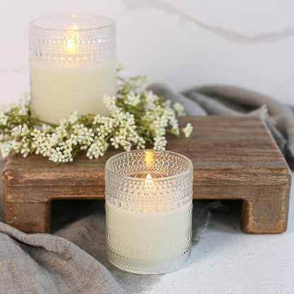 Clear Hobnail Glass 3D Flame LED Candles - 2 Sizes
