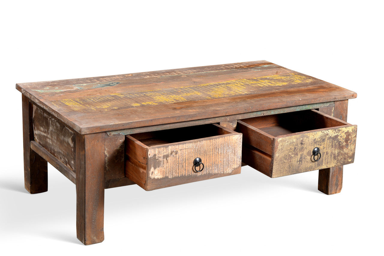 Reclaimed Wood Coffee Table With Double Drawers