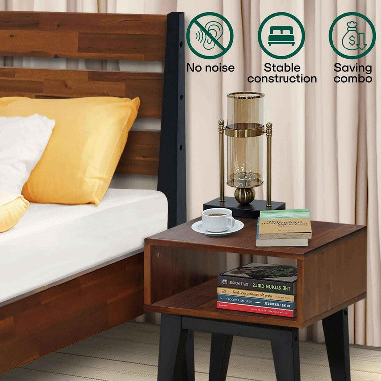 Emery Bed Frame &amp; Nightstand Set - Acacia Solid Wood in Walnut, or Americano