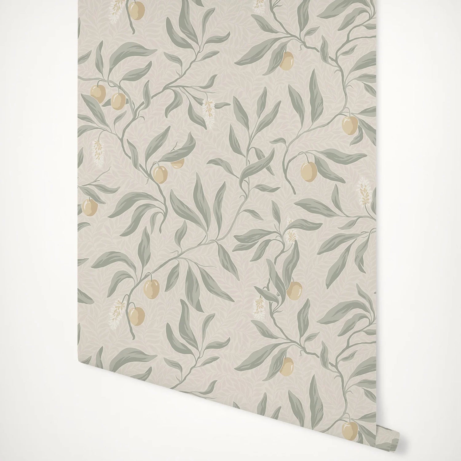 Branches and Lychee Handpainted Peel &amp; Stick Wallpaper in Sage Green