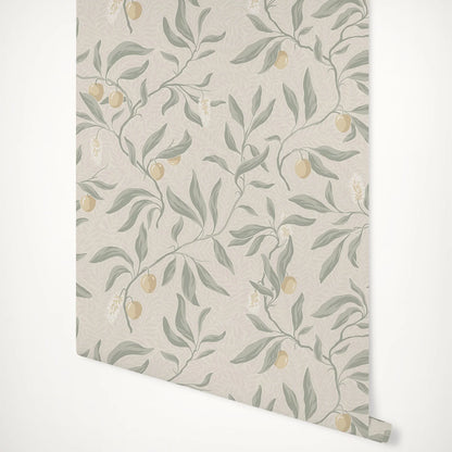 Branches and Lychee Handpainted Peel &amp; Stick Wallpaper in Sage Green