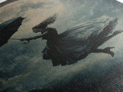 The Witch and her Umbrella Framed Canvas
