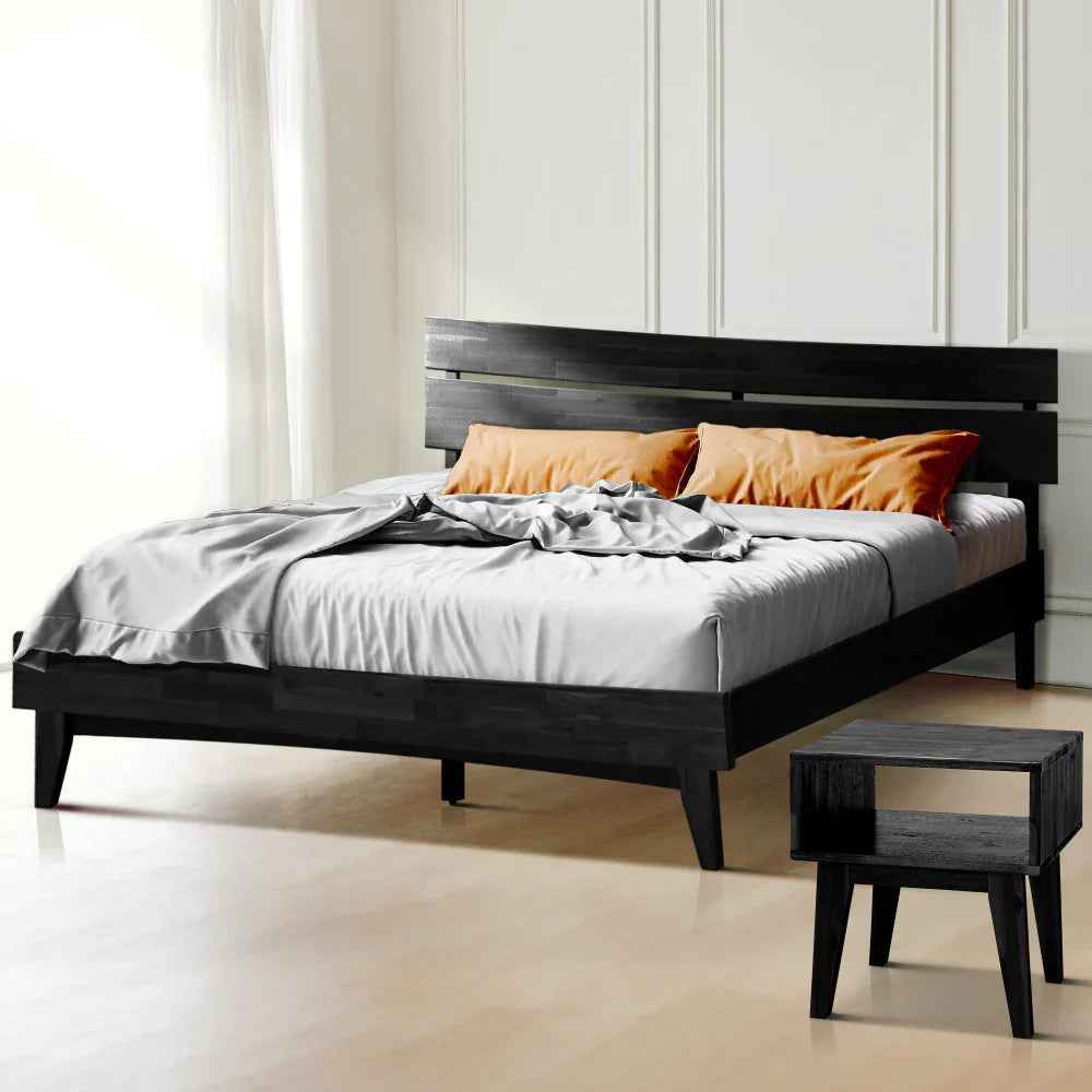 Aurora Acacia Bed Frame &amp; Nightstand Set - 2 Finishes
