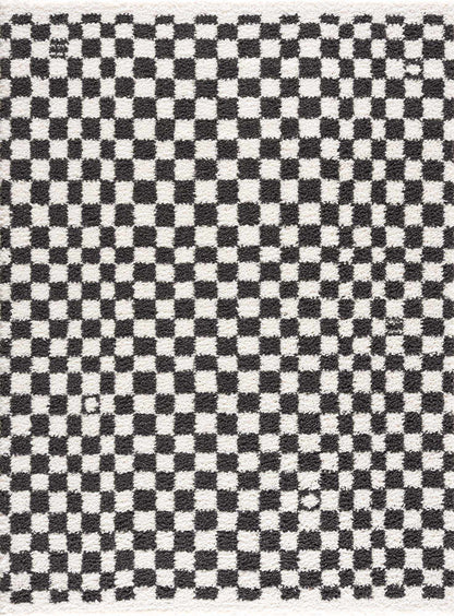Kieu Black &amp; White Checkered Shag Rug