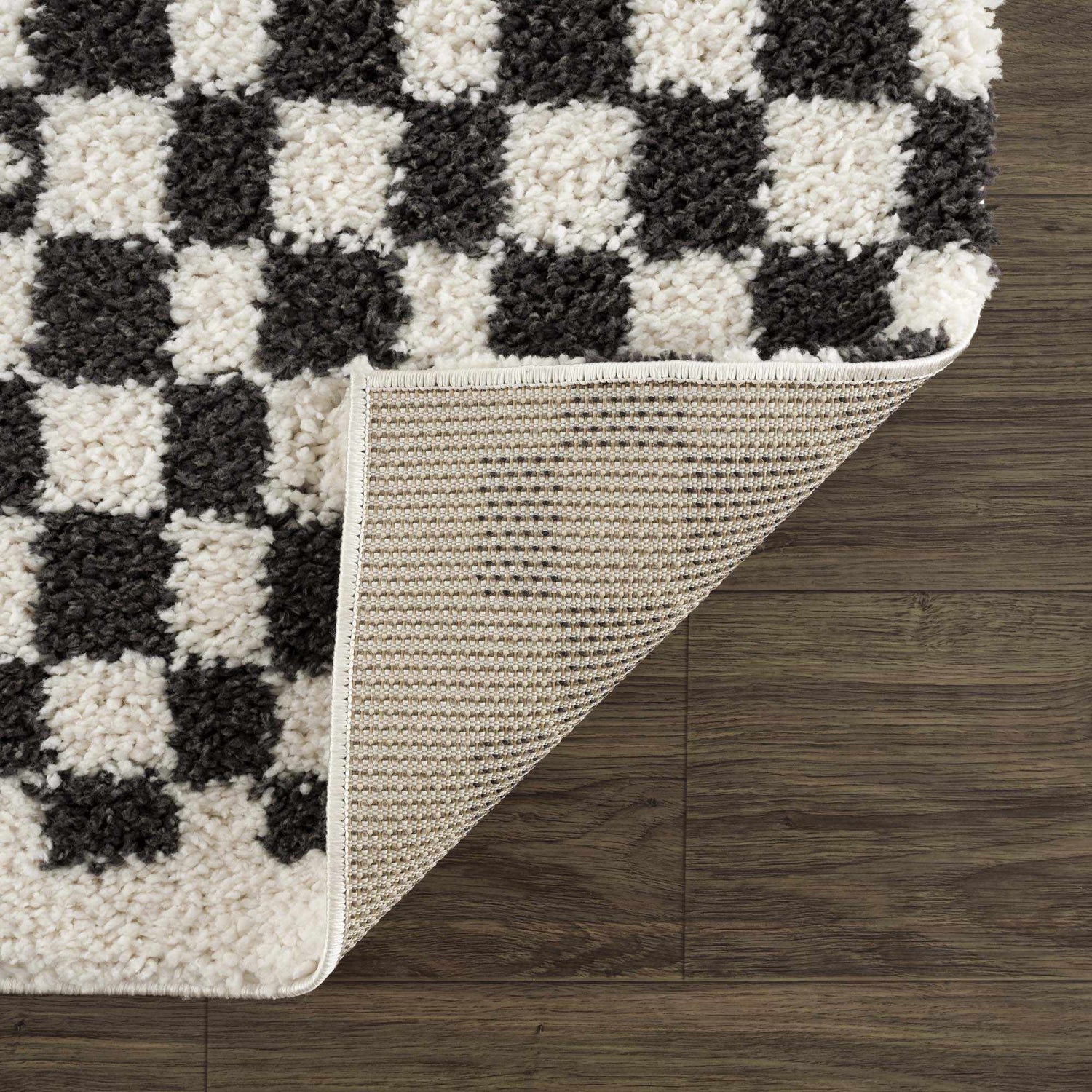 Kieu Black &amp; White Checkered Shag Rug