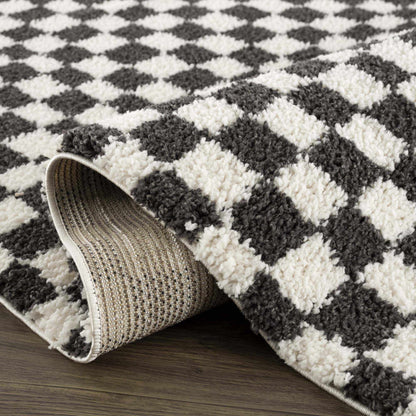 Kieu Black &amp; White Checkered Shag Rug