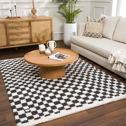 Kieu Black &amp; White Checkered Shag Rug