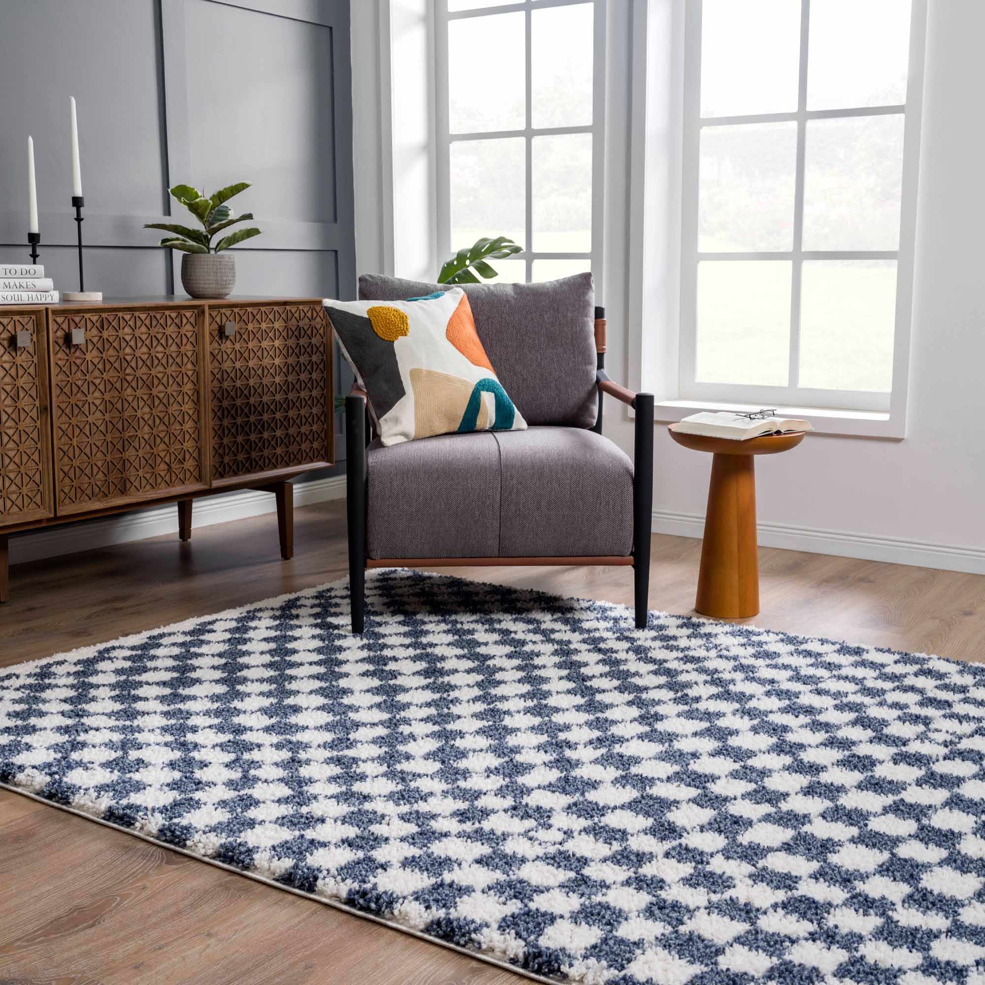 Kieu Blue &amp; White Checkered Area Rug