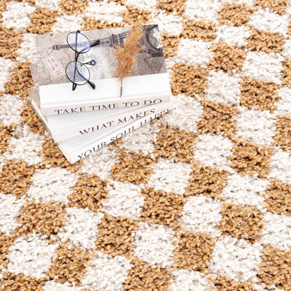 Kieu Mustard &amp; Ivory Checkered Area Rug