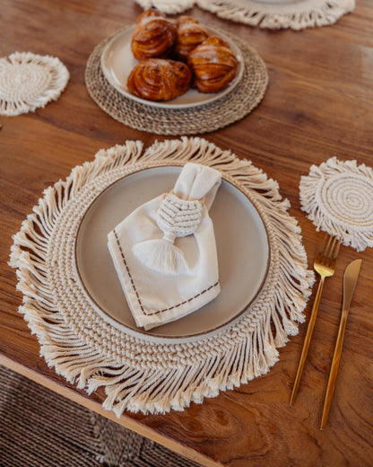 Round Macrame Placemat and Coaster Set for 4 - 2 Colors