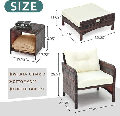 5-Piece Patio Lounge Set, Rattan with Cushions in Beige or Grey