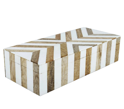 Marquet Chevron Resin &amp; Wood Inlay Decorative Box - 8 Sizes