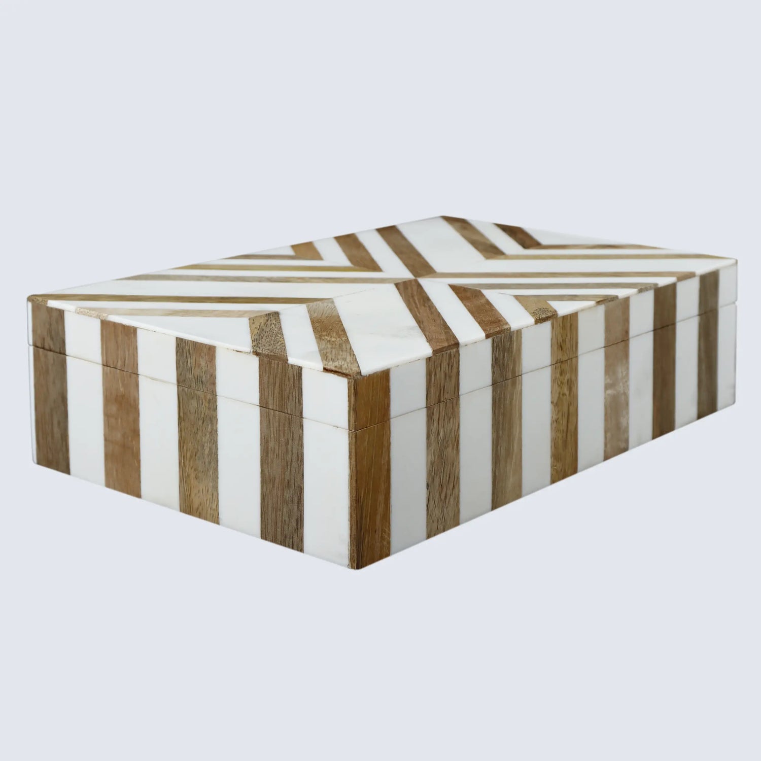 Marquet Chevron Resin &amp; Wood Inlay Decorative Box - 8 Sizes