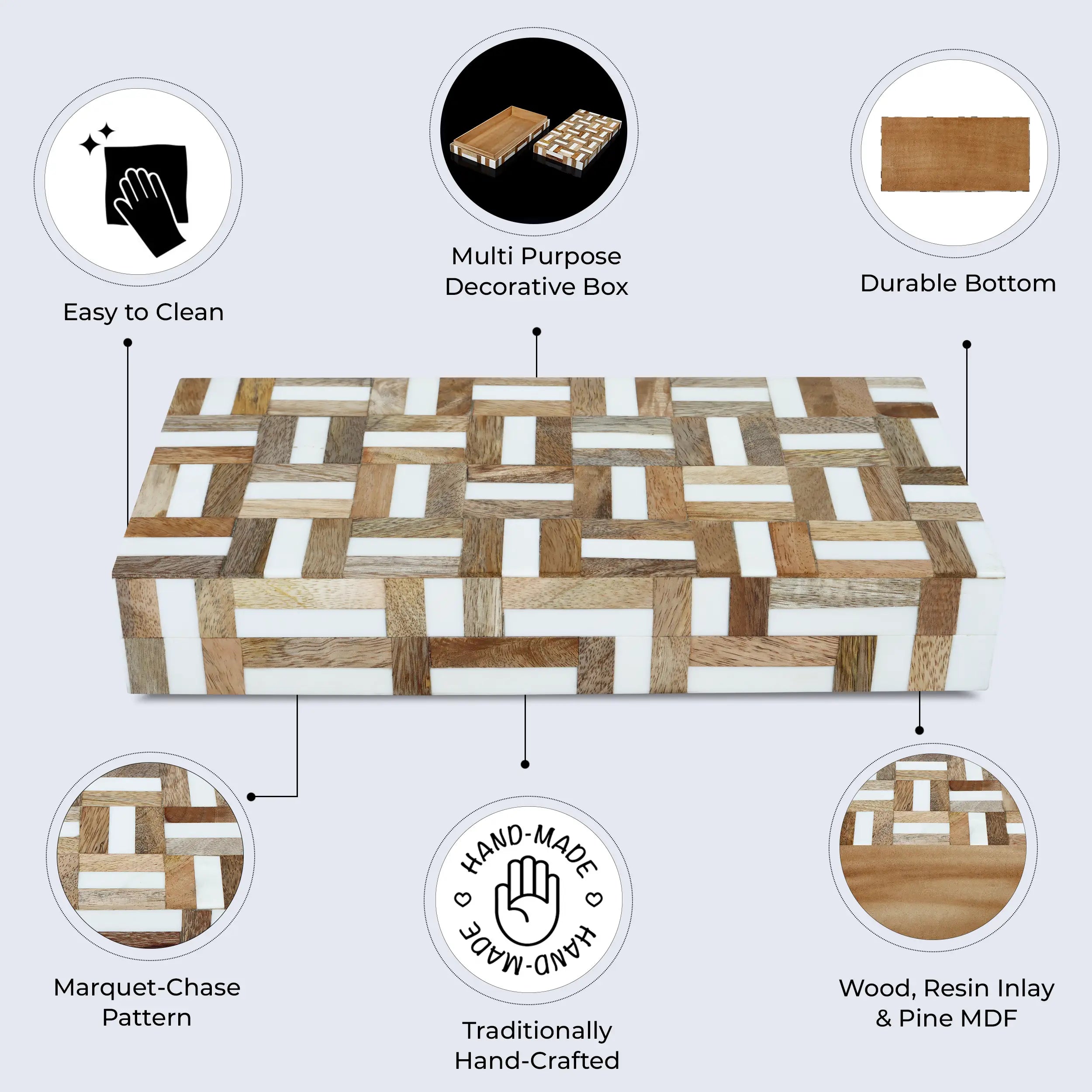Marquet Handmade Resin &amp; Wood Decorative Boxes- Multiple Sizes