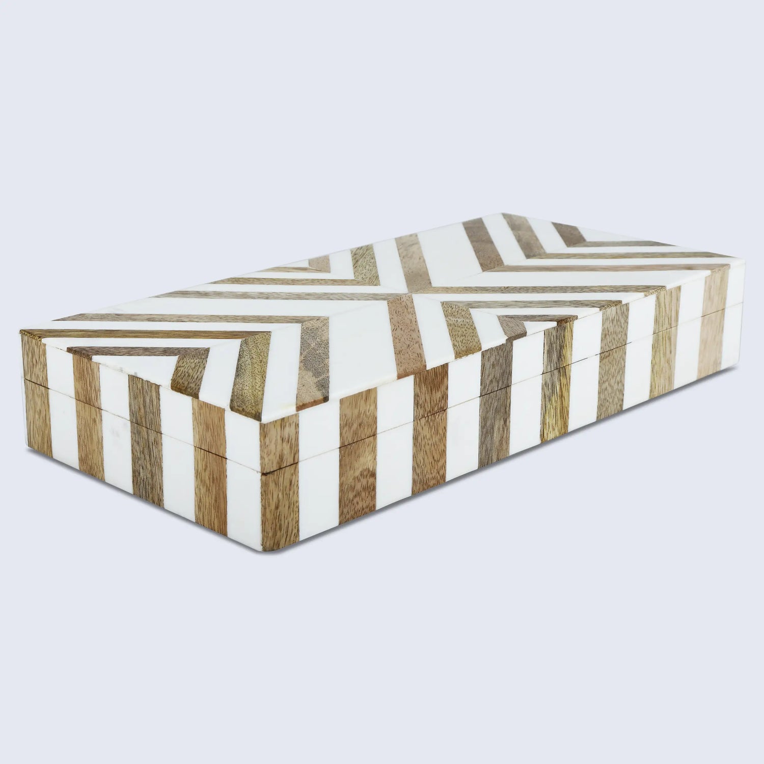 Marquet Chevron Resin &amp; Wood Inlay Decorative Box - 8 Sizes