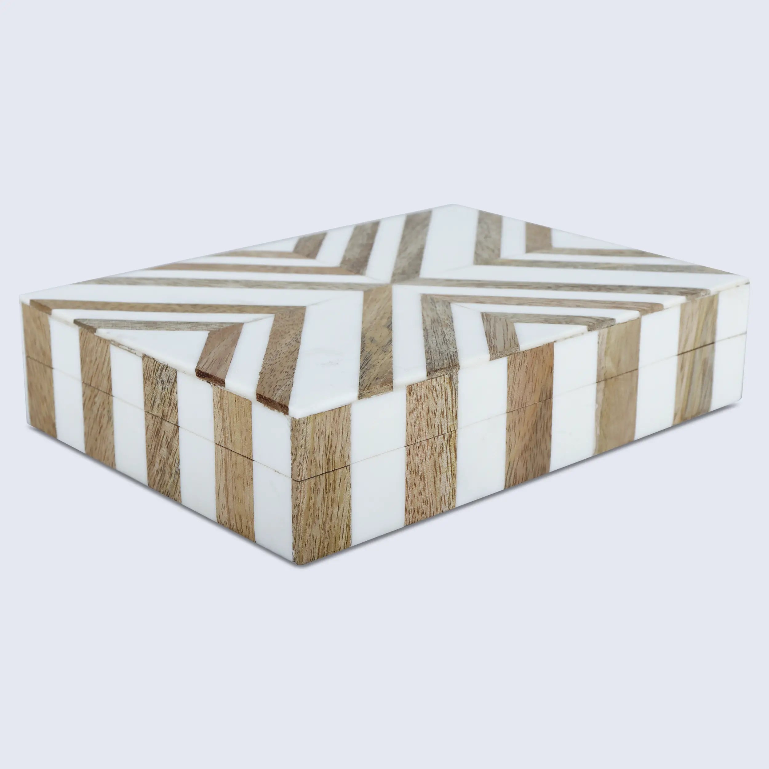 Marquet Chevron Resin &amp; Wood Inlay Decorative Box - 8 Sizes