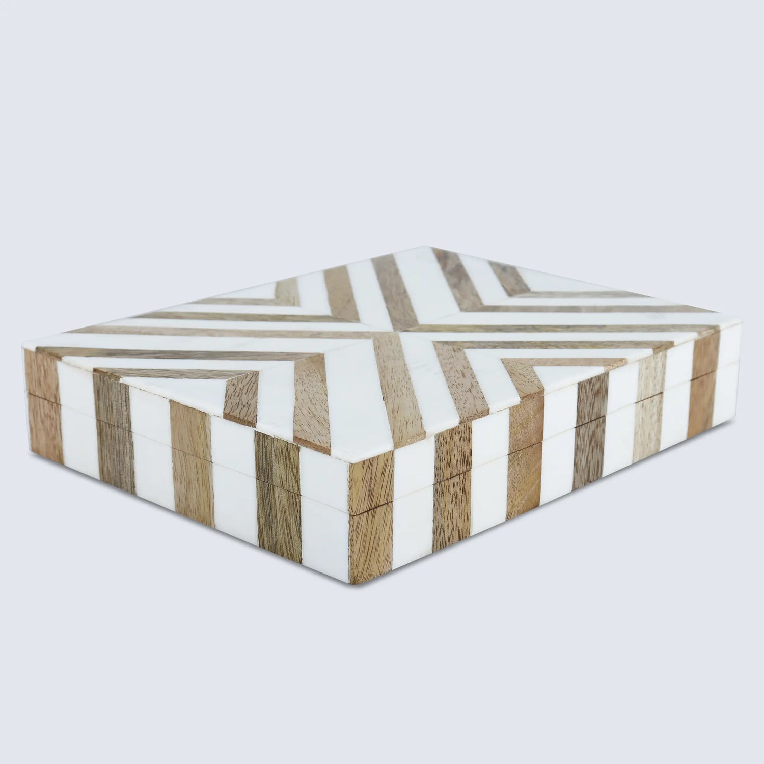Marquet Chevron Resin &amp; Wood Inlay Decorative Box - 8 Sizes