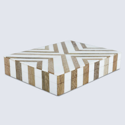 Marquet Chevron Resin &amp; Wood Inlay Decorative Box - 8 Sizes
