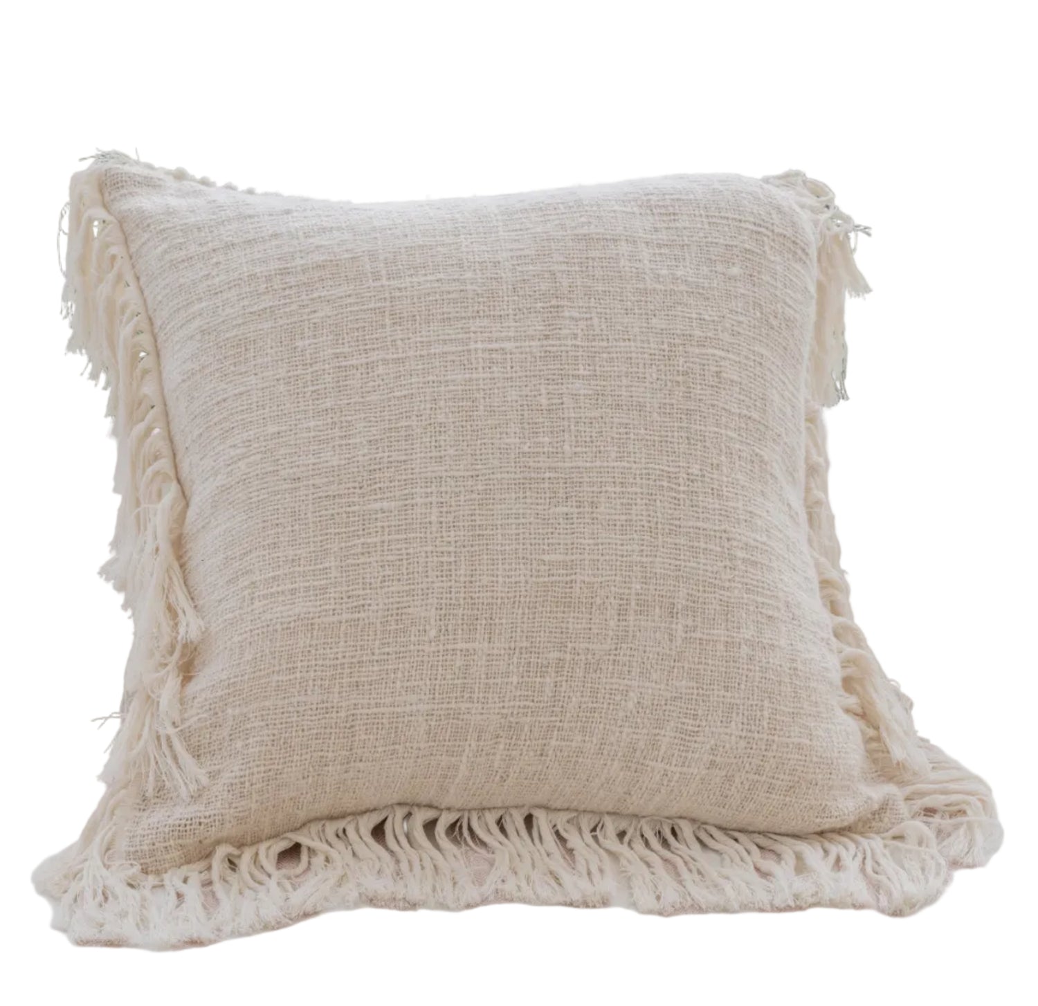 Organic Cotton Fringed Pillow Covers - Natural