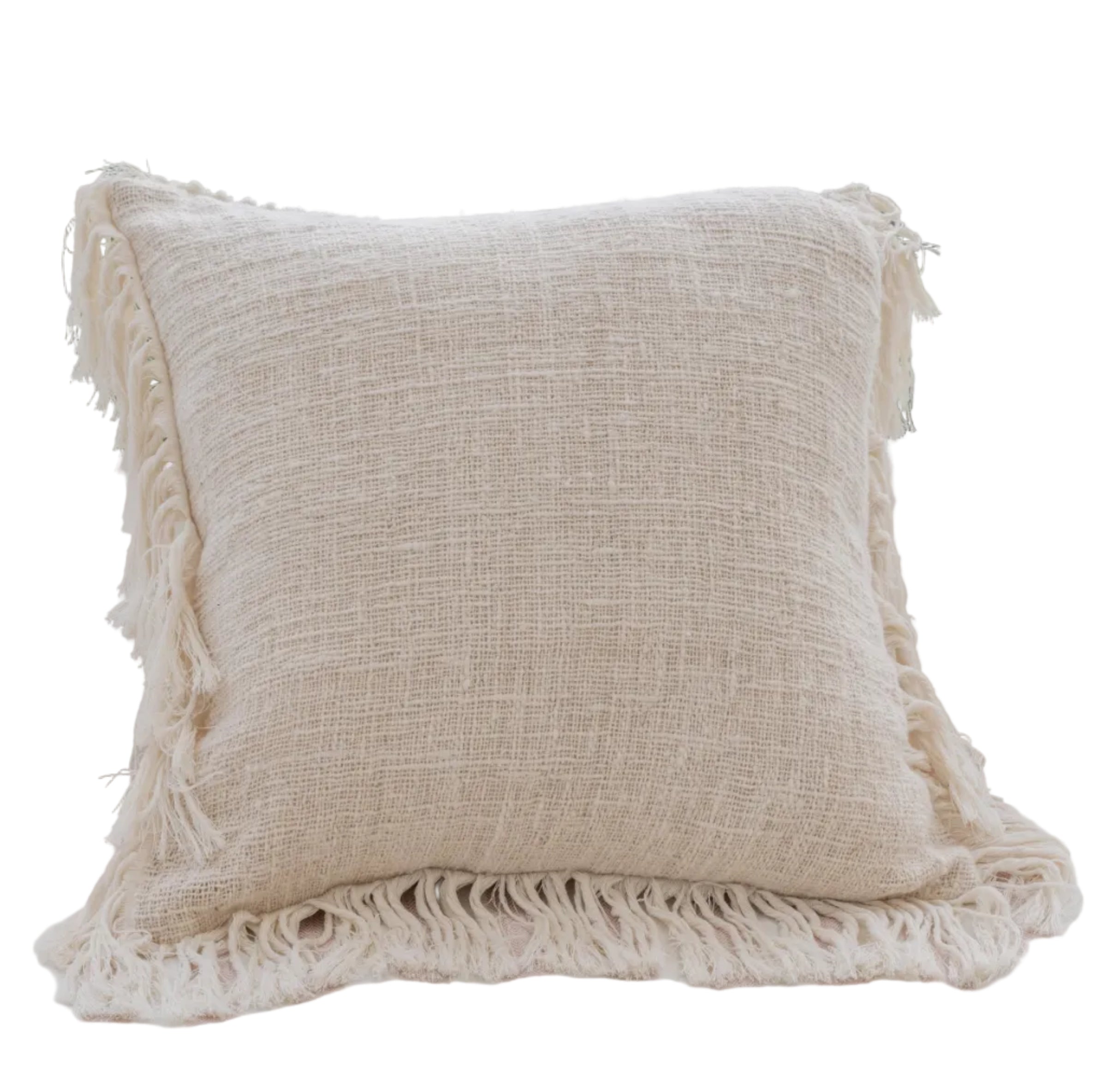 Organic Cotton Fringed Pillow Covers - Natural