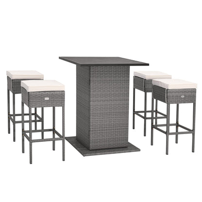 Outdoor Wicker Bar Dining Set with Hidden Storage Shelves - 5 Pc Set