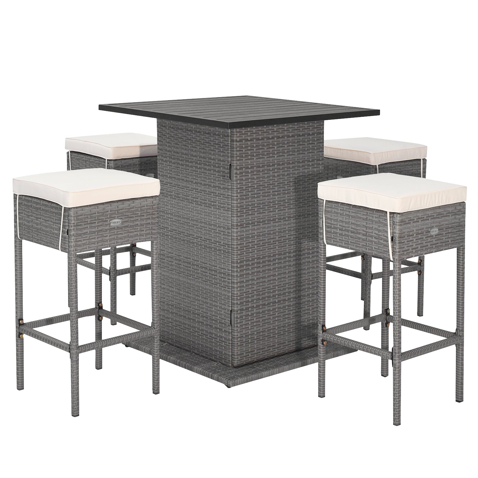 Outdoor Wicker Bar Dining Set with Hidden Storage Shelves - 5 Pc Set
