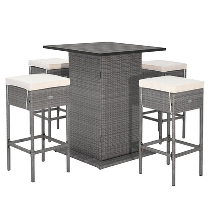 Outdoor Wicker Bar Dining Set with Hidden Storage Shelves - 5 Pc Set