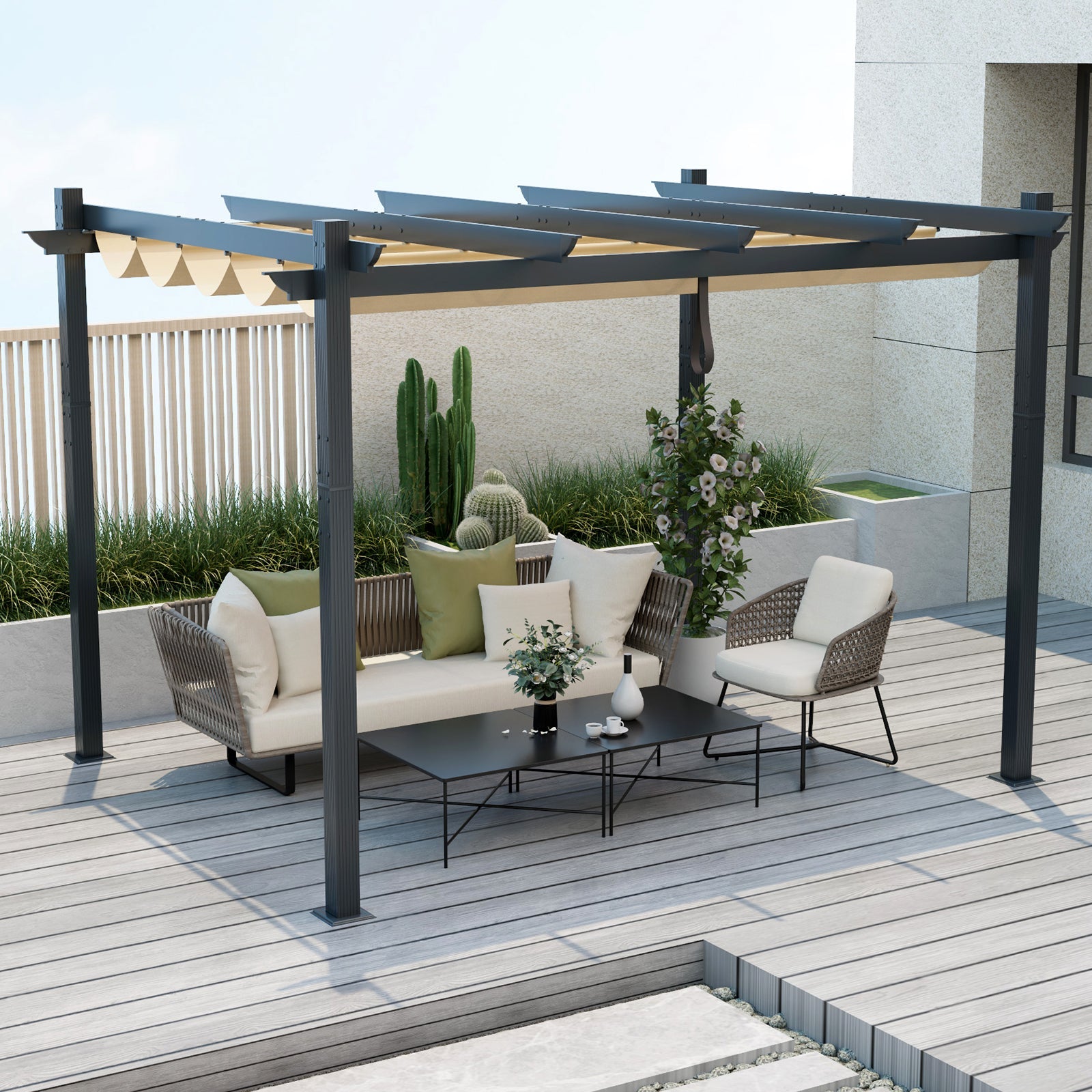 10 x 12 Feet Outdoor Pergola with Retractable Canopy - 3 Colors