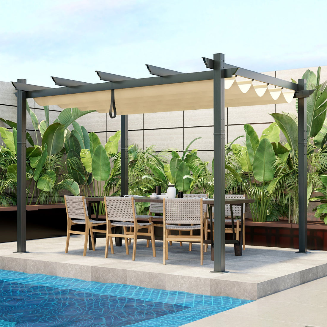 10 x 12 Feet Outdoor Pergola with Retractable Canopy - 3 Colors