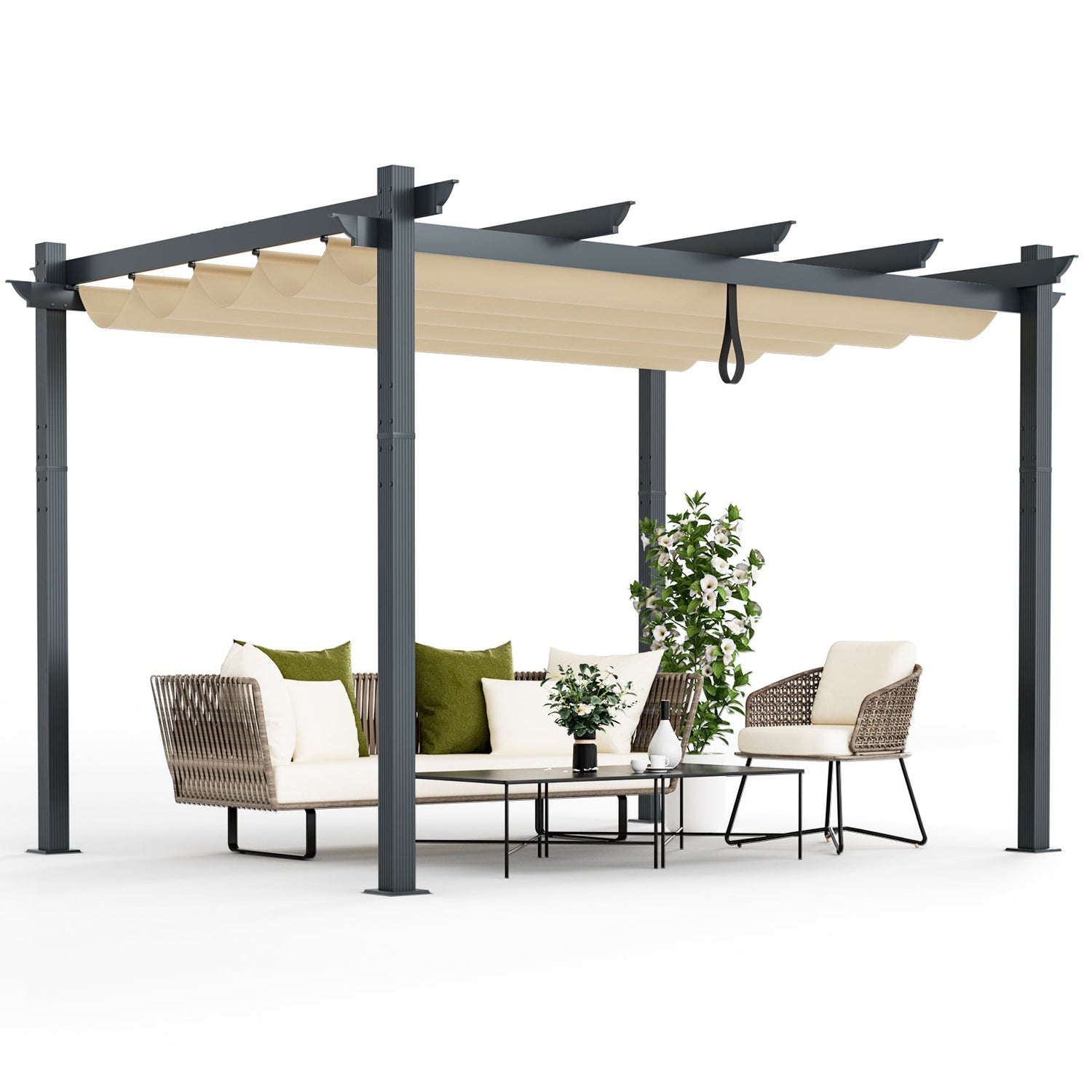 10 x 12 Feet Outdoor Pergola with Retractable Canopy - 3 Colors
