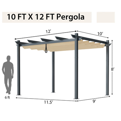 10 x 12 Feet Outdoor Pergola with Retractable Canopy - 3 Colors