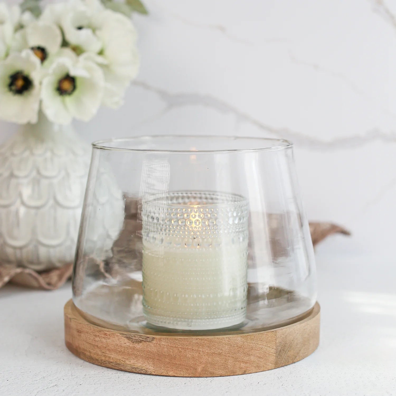 Clear Hobnail Glass 3D Flame LED Candles - 2 Sizes
