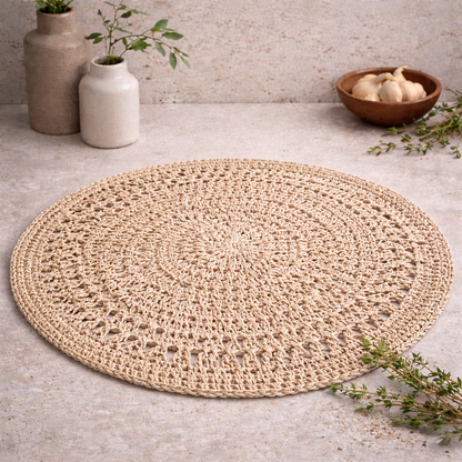 Handcrafted Natural Jute Placemat | 15” Round Scalloped Woven Placemat